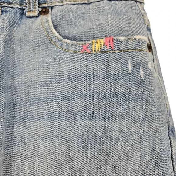 Aeropostale Mini Denim Skirt Medium Wash Distressed Floral Hand Embroidered - Picture 4 of 8
